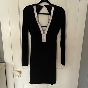 Fashion Nova Black Rhinestone Open Back Club Dress (Size L)